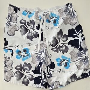 OP Swim Trunks Floral Board Shorts Gray Blue White Mens Size XL